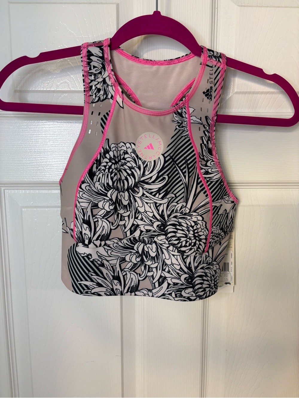NWT adidas Stella McCartney Floral Racerback Sports Bra Crop Top S - Picture 3 of 8